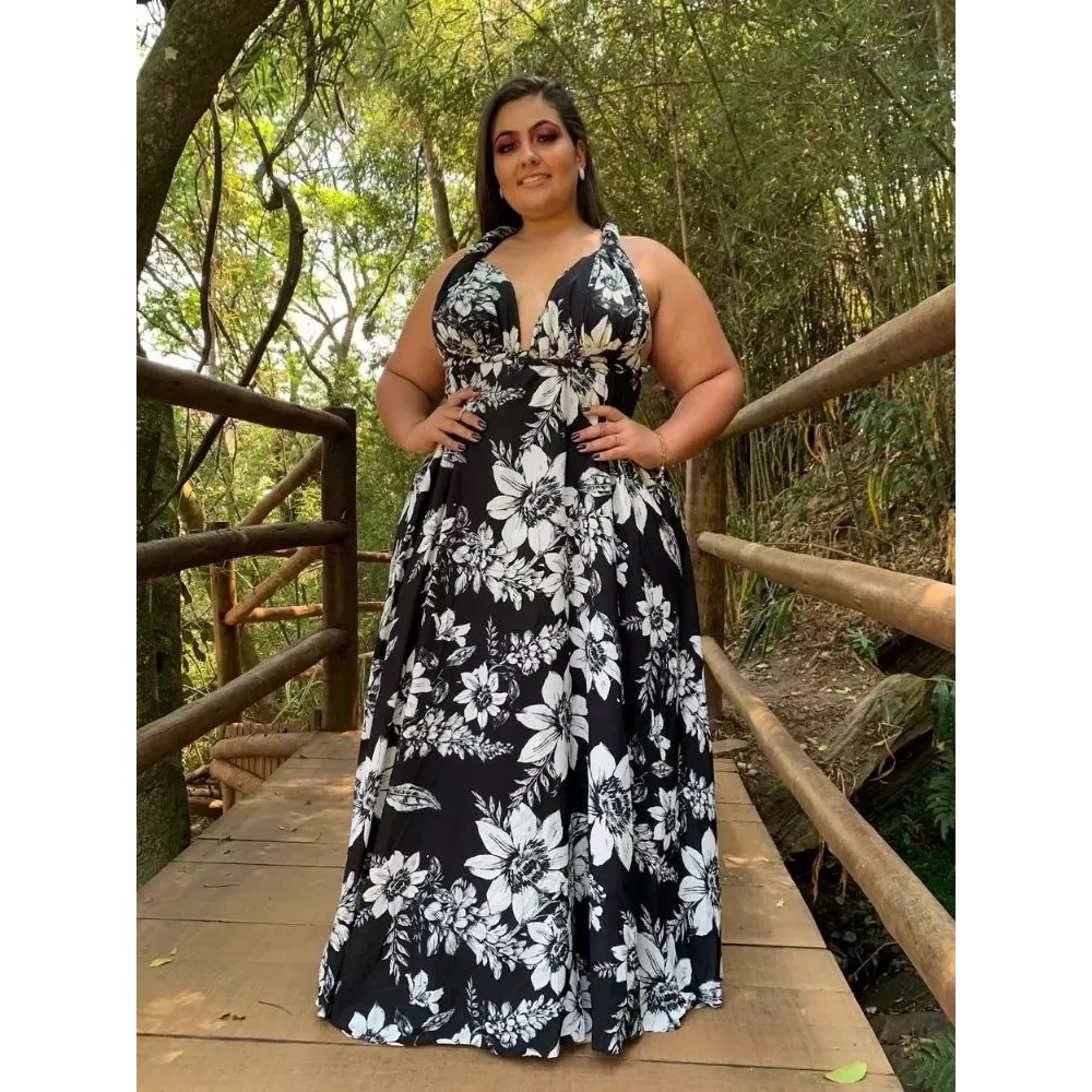 Vestido de seda estampado best sale plus size