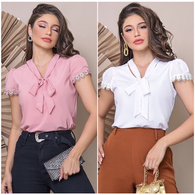 Blusa Social Feminina Manga Curta em Crepe Linda Evangelica Top Blusas  Femininas Blusas Social Blusas Atacado Blusas Evangelcias