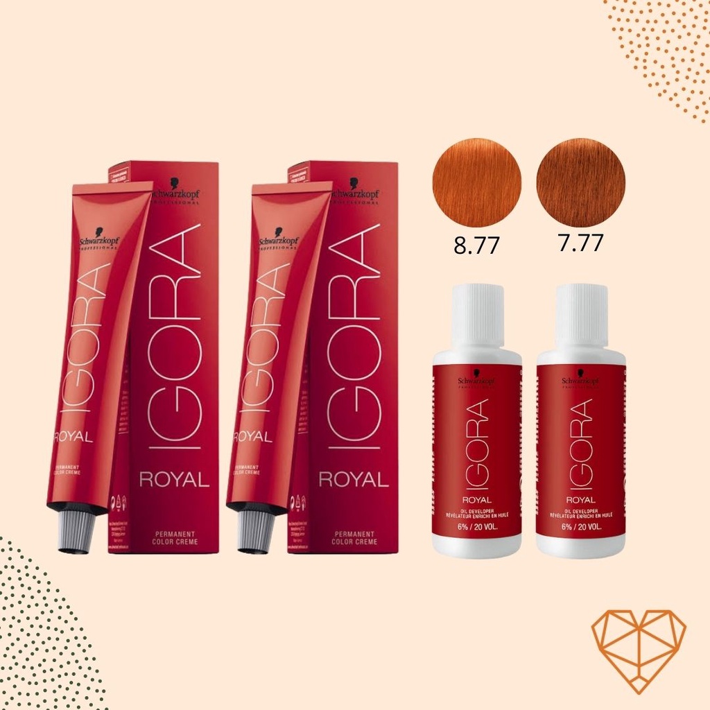 Kit Schwarzkopf Igora Royal HD 7.77, Mix 0.77 e Água Oxigenada 20vol