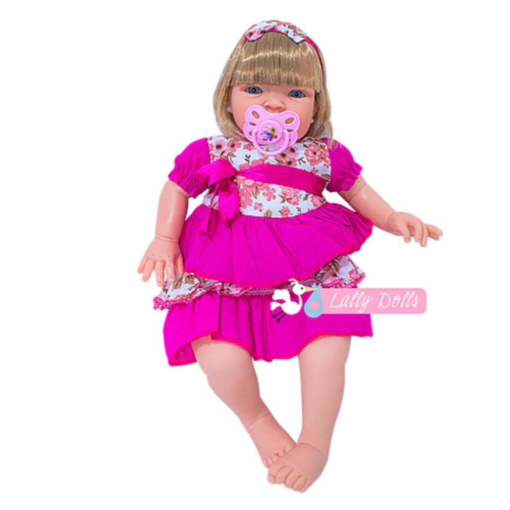 Bebe Reborn Boneca Loira C/ Roupinha Infantil Baby Kiss 50cm