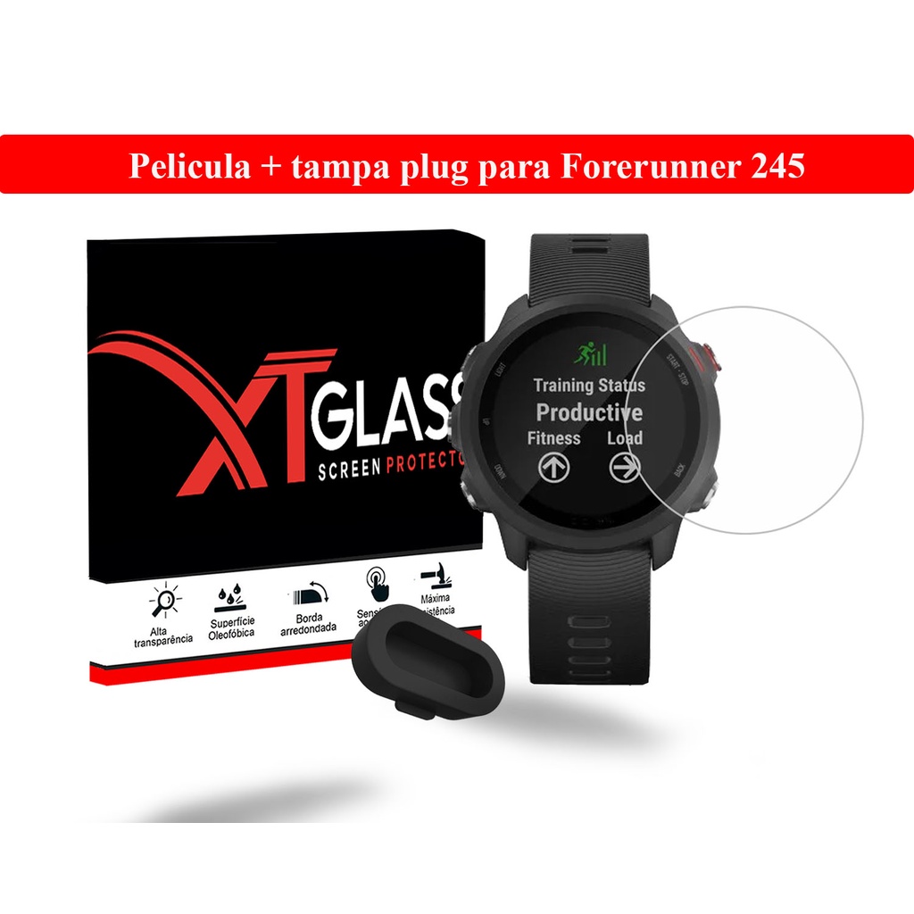 Kit Pelicula e Plug compativel com Garmin Forerunner 245 e 245 Music