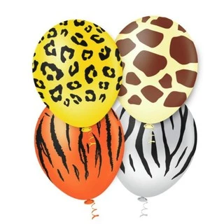 25 unid. BALÃO DE AR N. 9 estampada animal selva branco zebra / amarelo onça / laranja tigre/girafa , BIXIGA - BEXIGA decorada para festa safari numero 9"