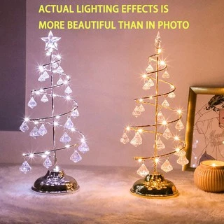 Luminária De Cristal Mesa Led Árvore De Natal Bateria