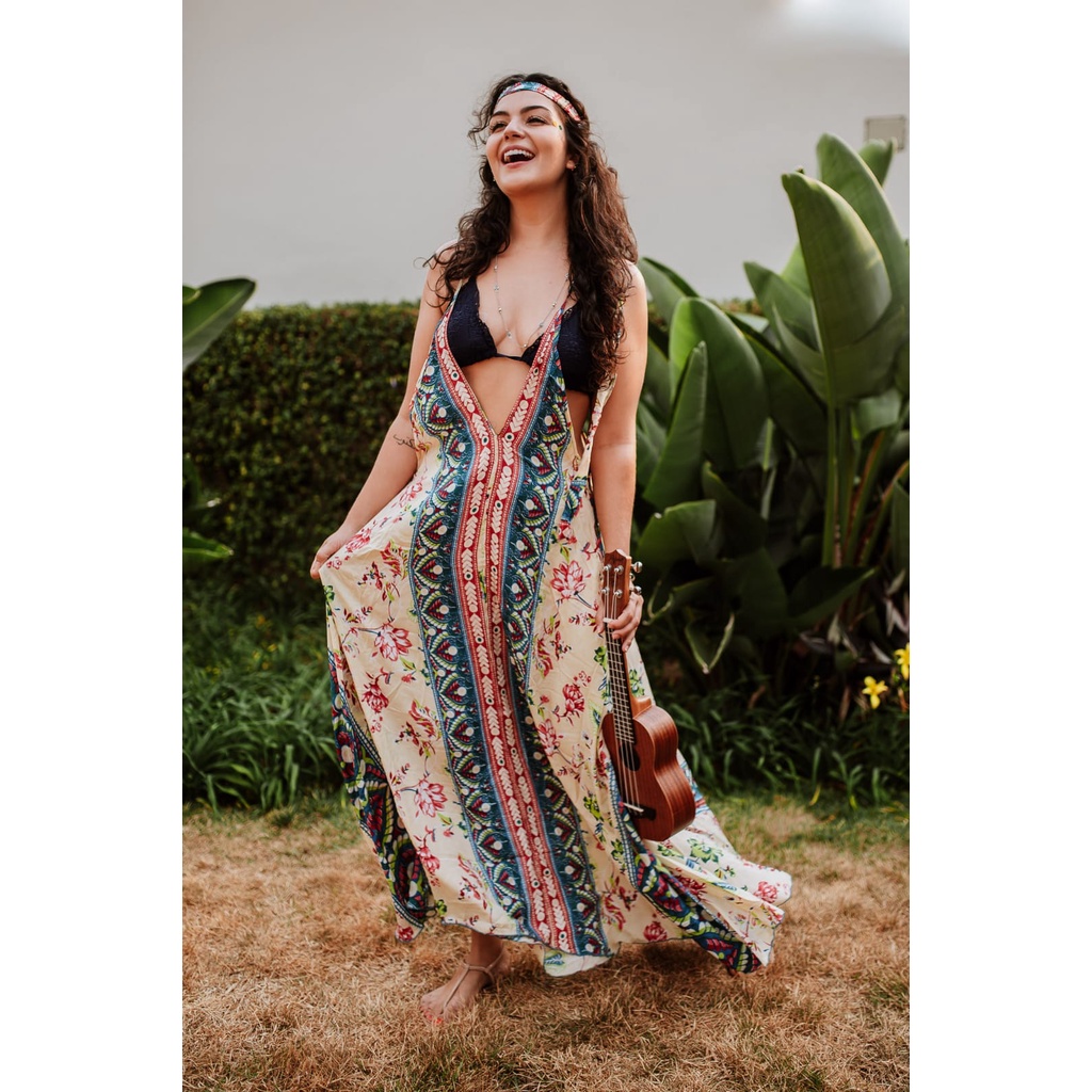 Vestido Feminino Elegante Hippie Chic Boho Estilo Indiano