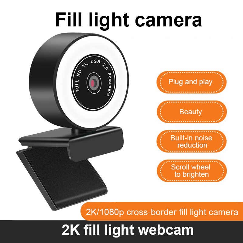 Webcam Câmera Com Anel Luz Mini Full HD 1080p Com Microfone Duplo USB Stream Para Mac Windows