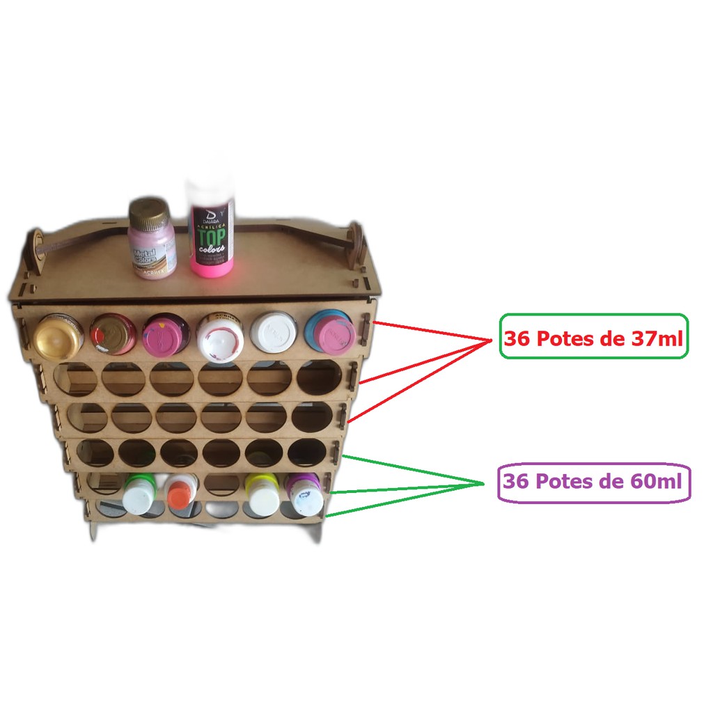Suporte Organizador Mix/Misto de Tinta PVA 37ml E 60ml Acrilex/Daiara Pontialhismo Artesanato - SPT04
