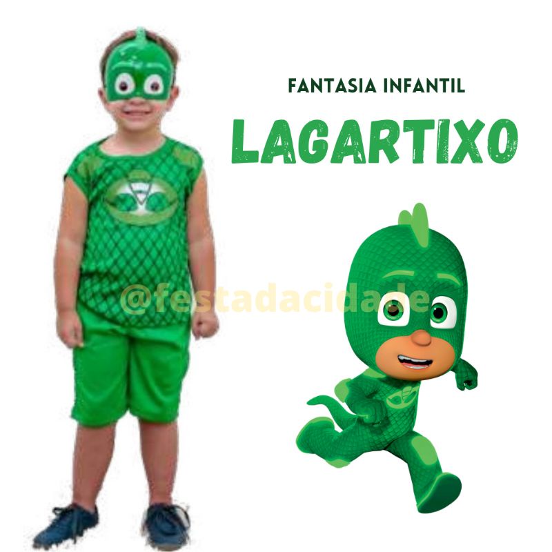 FANTASIA INFANTIL LAGARTIXO PJMASKS MENINO VERDE | Shopee Brasil