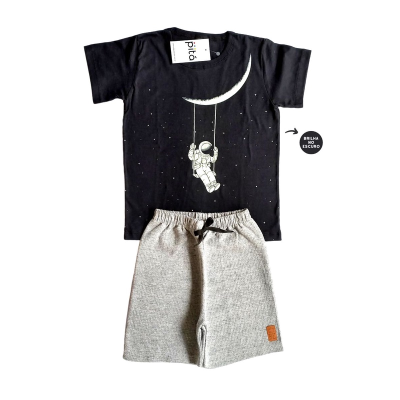 Roupa Infantil Conjunto Infantil Menino Astro Lua (Blusa + Bermuda ...