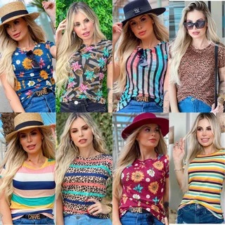 kit Blusa Moda Feminina 5 Peças Tshirt Estampadas