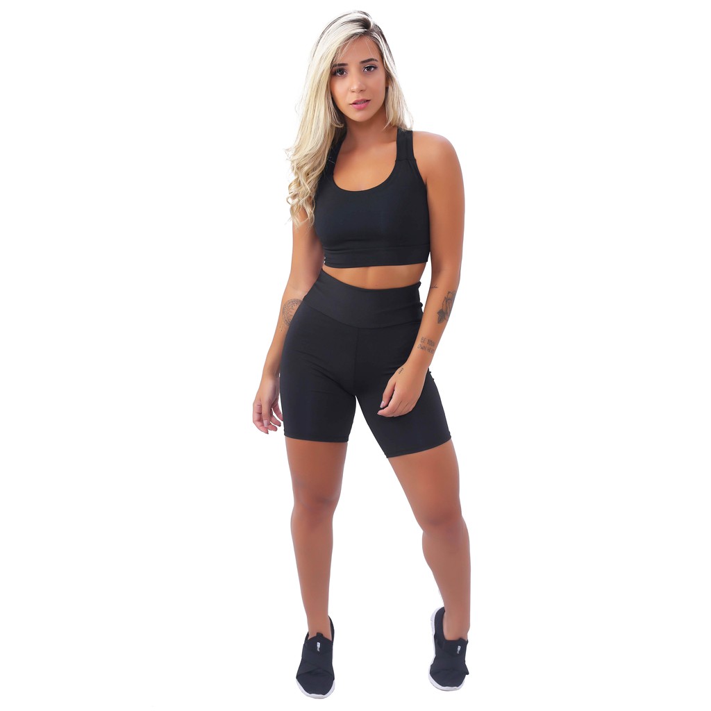 Kit 3 Conjuntos Fitness Short e Top Roupas Femininas para Academia Ginástica  Suplex Liso A11 (G - 40/42, A11 - Liso Sortido)