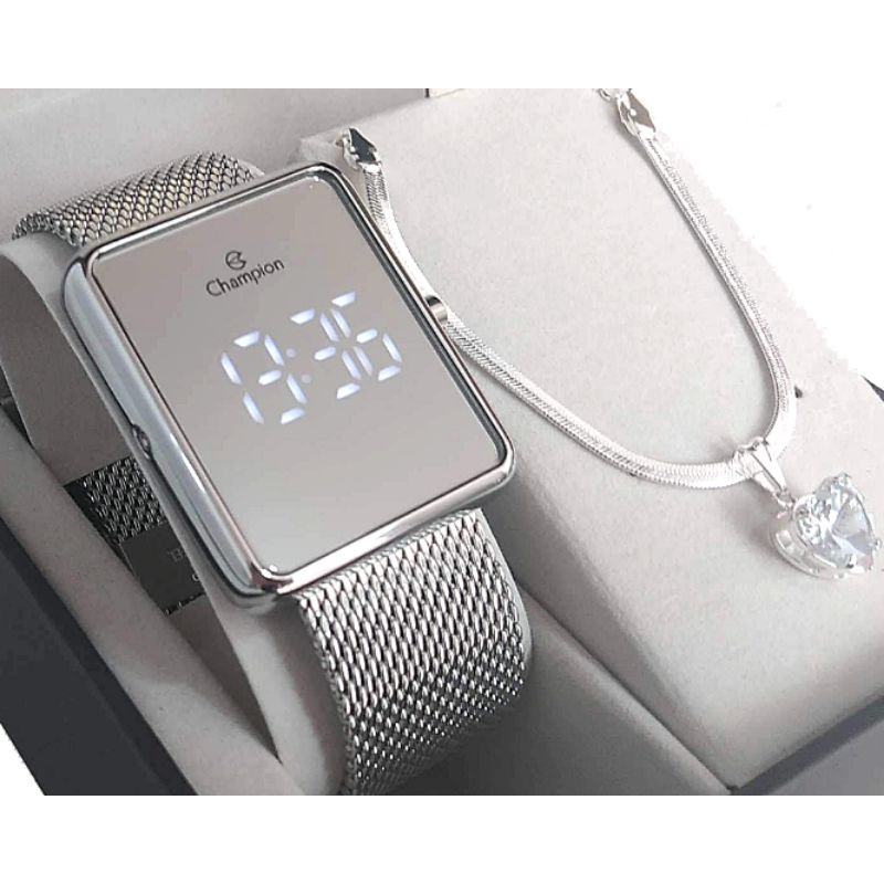 Relógio Feminino Champion Prata Digital Led Espelhado Original | Shopee ...