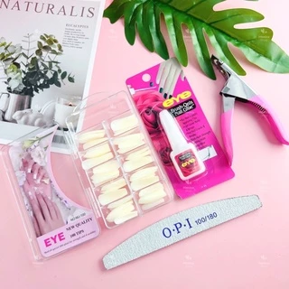 Kit 100 Unhas postiças + Alicate cortador + Cola 10g + Lixa banana