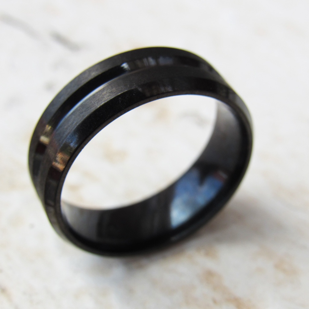 Anel Preto Masculino Aço Titânio 100% Escovado