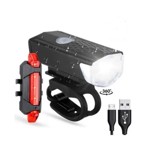 Kit Bike Farol LED Lanterna Sinalizador Recarregavel USB