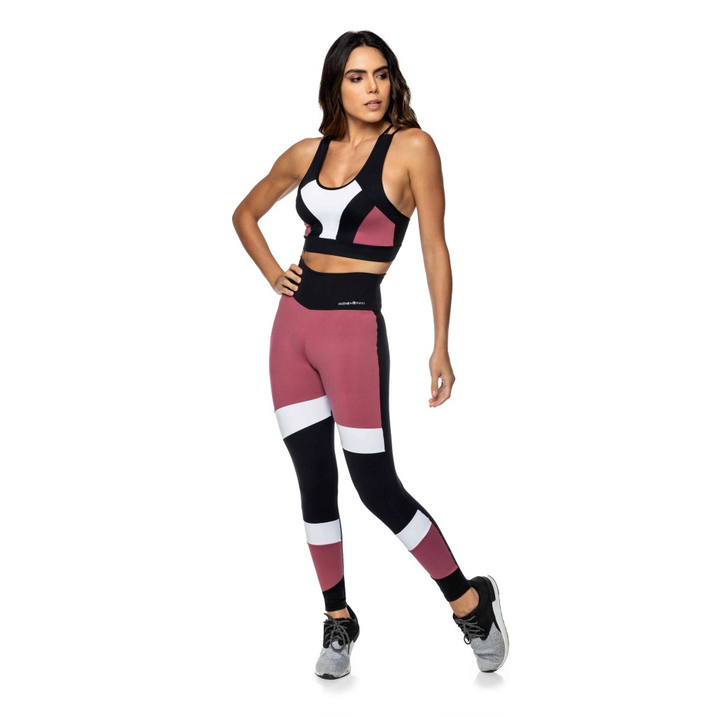 Conjunto Feminino Active Fitness Recortes, Legging + Top