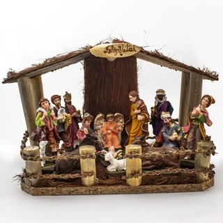 Kit Presépio Resina 14 Peças 12 cm com Casinha N2