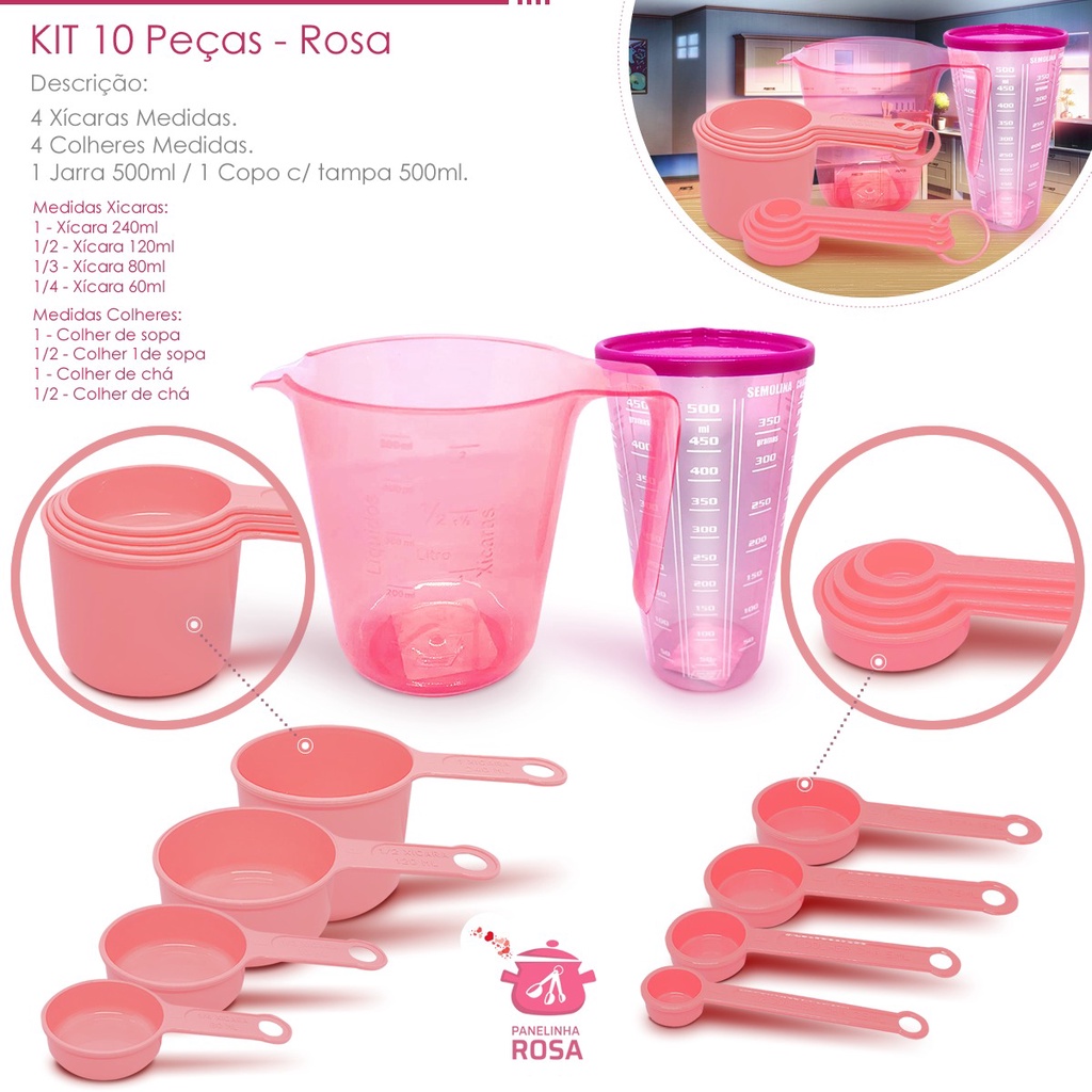 kit medidores 10 pe as jarra de 500 ml copo de 500 ml com tampa