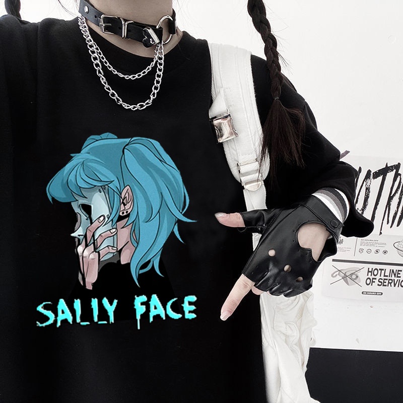 Sally Face Print Camiseta Regular Mulher Algodão Engraçado Manga Curta Moda Verão Casual Tees Para Meninas