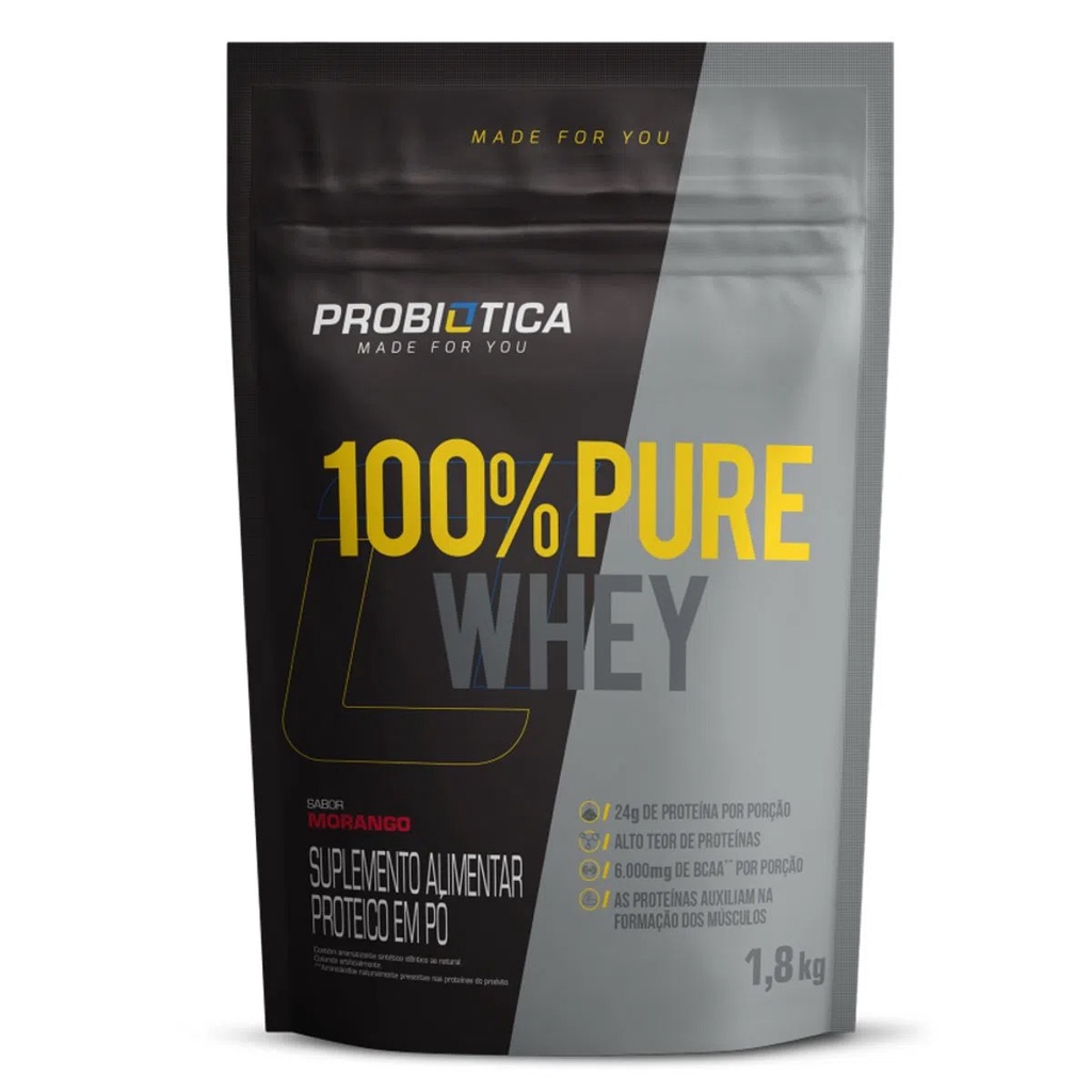 100% Pure Whey Refil 1.8kg (1800g) – Whey Protein Concentrado Probiotica – PRODUTO ORIGINAL