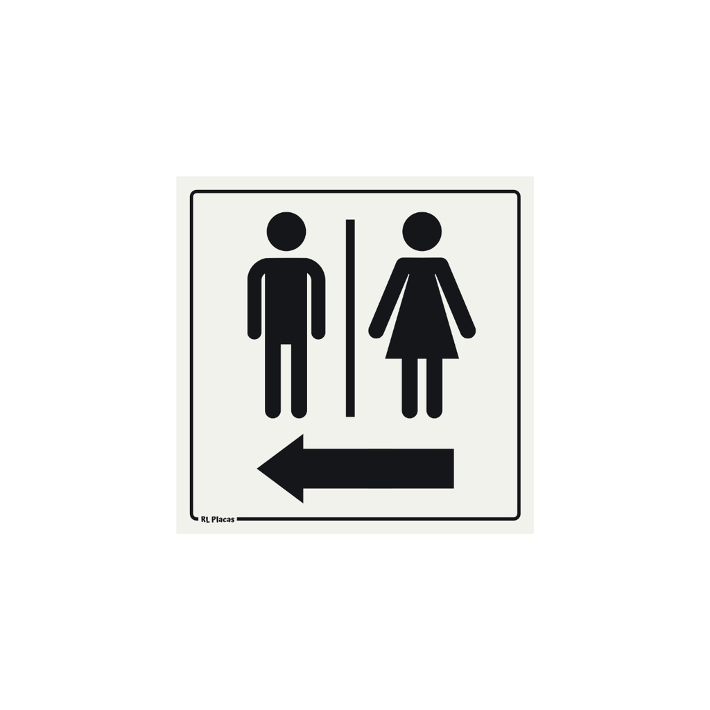 Placa de Sinalização Banheiro Seta Para a Esquerda 15x15