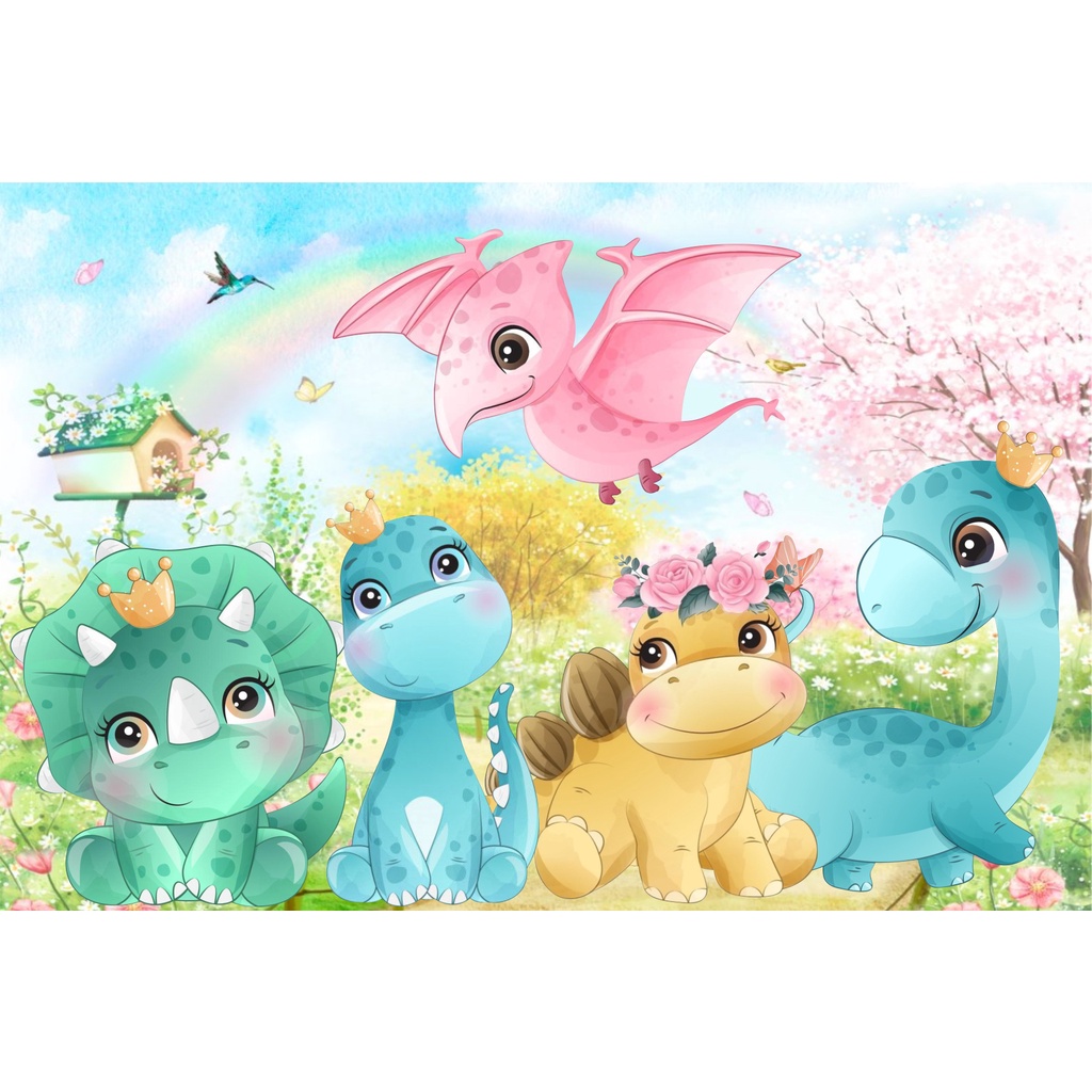 Painel de Festa em Tecido - Dinossauros Baby Cute - Via Cores - Paineis de  Festa