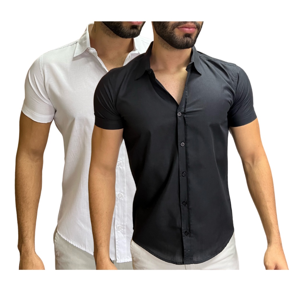 Camisa social slim fit masculina best sale manga curta