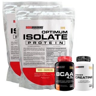 Kit 2x Whey Optimum Isolate Protein 900g + BCAA 4,5 100g + Power Creatina 100g - Supleação Para Atividades Físicas e Objetivos de Fitness - Bodybuildersment