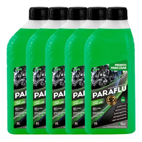 Kit 5 Aditivos Radiador Paraflu Verde Biohibrido Pronto Uso