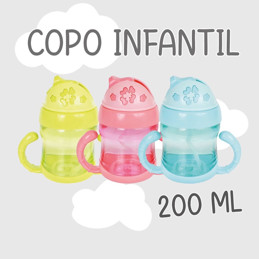 Copo Infantil Com Tampa E Canudo Baby, Com Alça De Plástico 200ml e ...