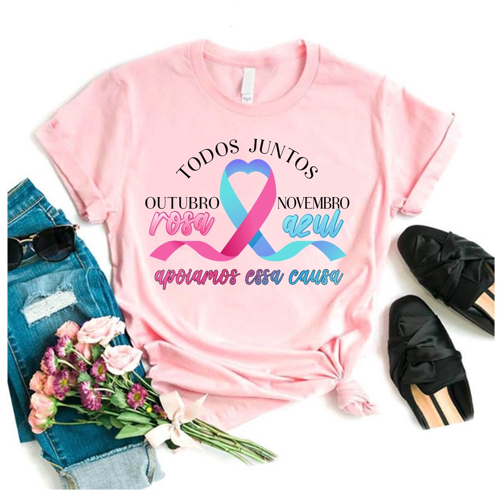 Camiseta outubro rosa e novembro azul blusa rosa | Shopee Brasil