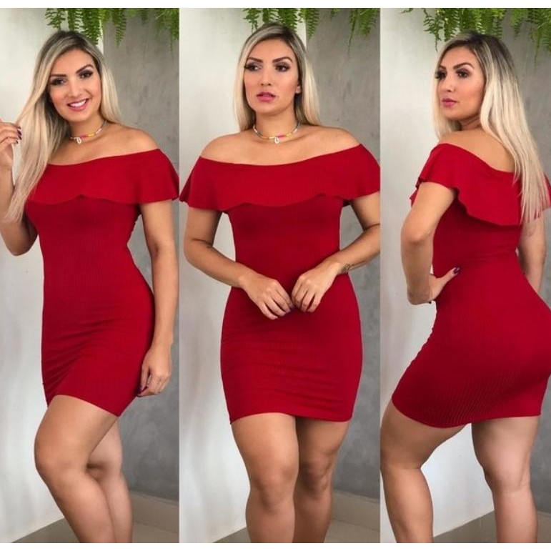 Vestido tubinho com hot sale babado no ombro