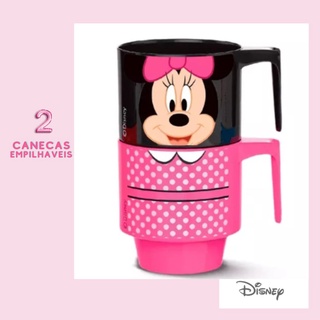 Kit com 2 Canecas Empilhaveis Personagem Mickey e Amigos- canecas xícaras corpo e rosto MINNIE