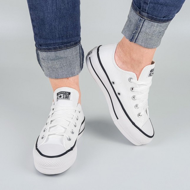 All star plataforma feminino branco couro linha preta - Kepucce Shoes