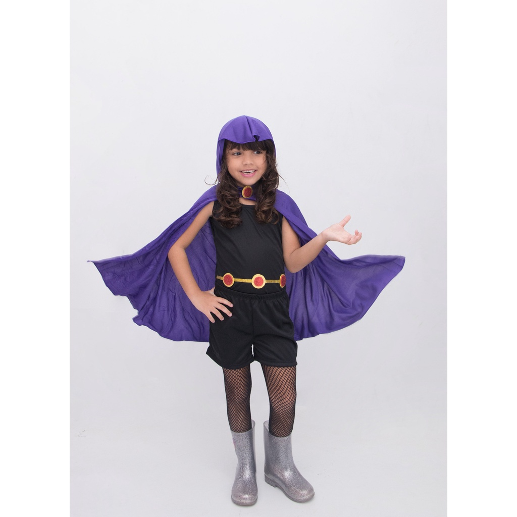 Capa Bruxa Infantil Dupla Face Fantasia Ravena de Halloween