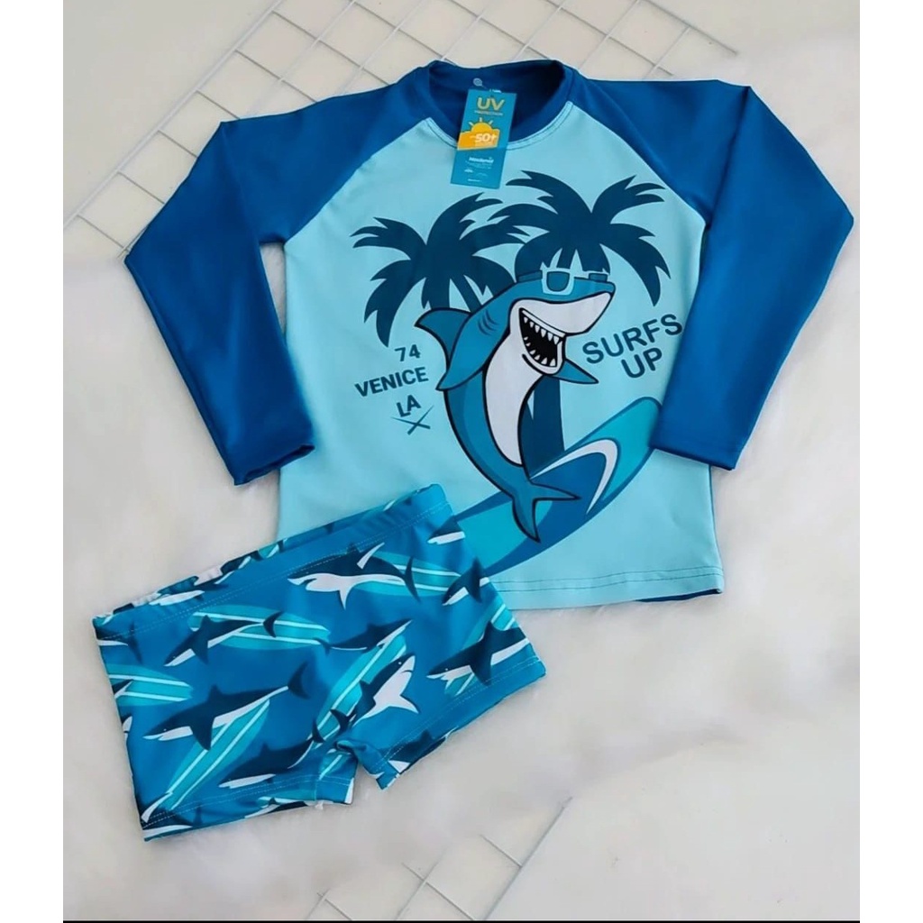 Conjunto praia com hot sale proteção solar infantil