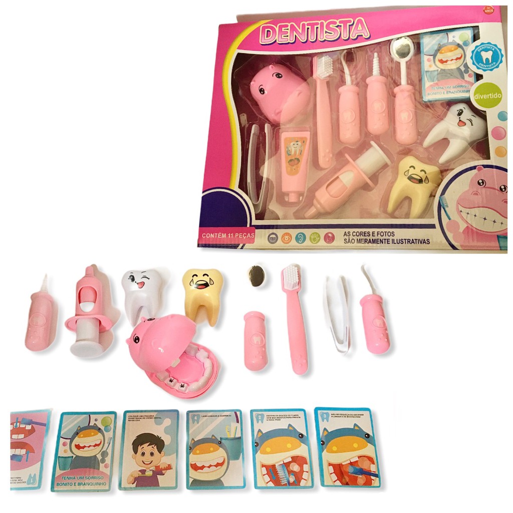 Brinquedo Kit Dentista Rosa Com 11 Peças Crianças Odonto Odontologia ...