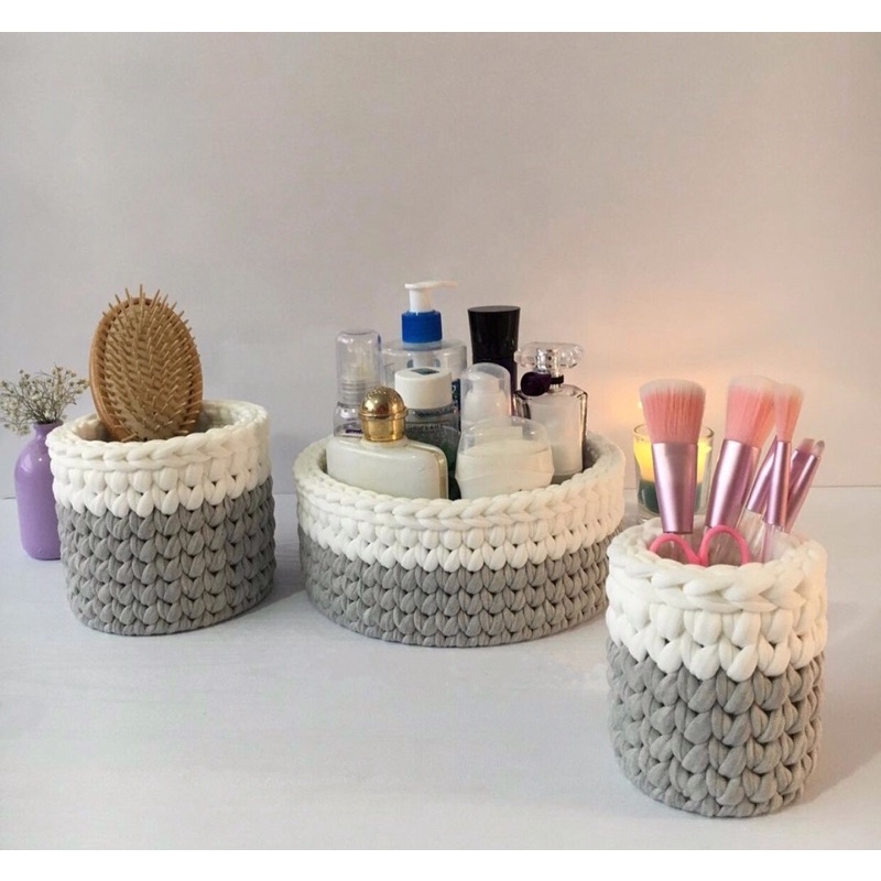 kit decoração cachepô fio de malha crochê