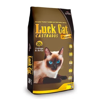 Racao gato Castrado barata luck cat 10kg frango e arroz Premium 32%