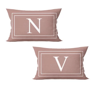 Kit 2 Capas Almofadas Baguete 50x30 Estampa Letras Iniciais Casal Decoração Rosê
