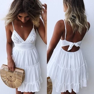 Vestido Feminino De Verão De Costas Abertas
