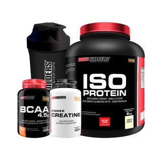 Kit Suplemento de Proteína Isolada Iso Protein 2kg + BCAA 4,5 100g + Power Creatina 100g + Coqueteleira - Kit Fitness para a Melhor Musculação na Academia - Bodybuilders