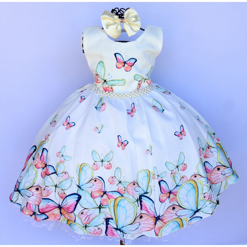 Vestido Infantil Jardim Encantado Borboletas Festa Luxo Com Tiara ...