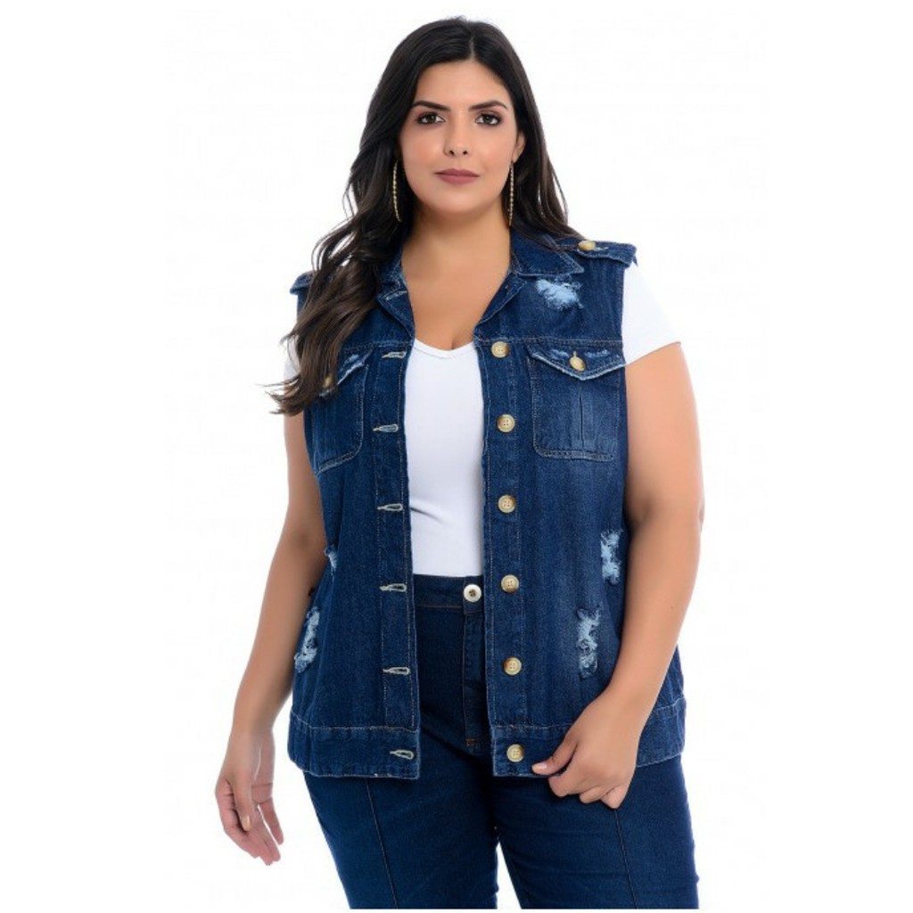 Colete feminino sale jeans plus size