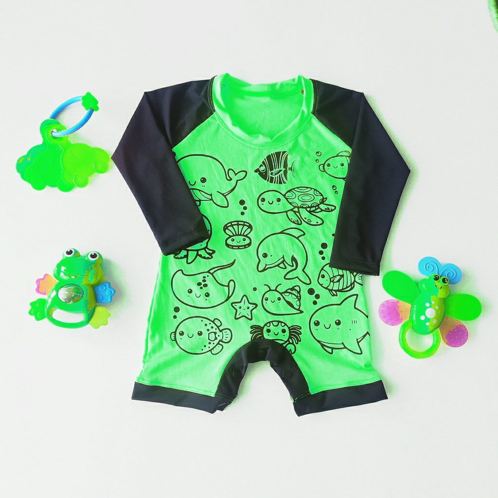 Macaquinho divertido com proteção solar 50 próprio para bebes