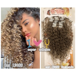 7 kits 12t88 C tic tac - cor castanho loiro afro cacheado crespo partes 100gramas super cabelao promocao