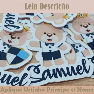 40 Apliques Personalizado com Nome Toppers Recortado Tubete Enfeites Tags - Ursinho Príncipe