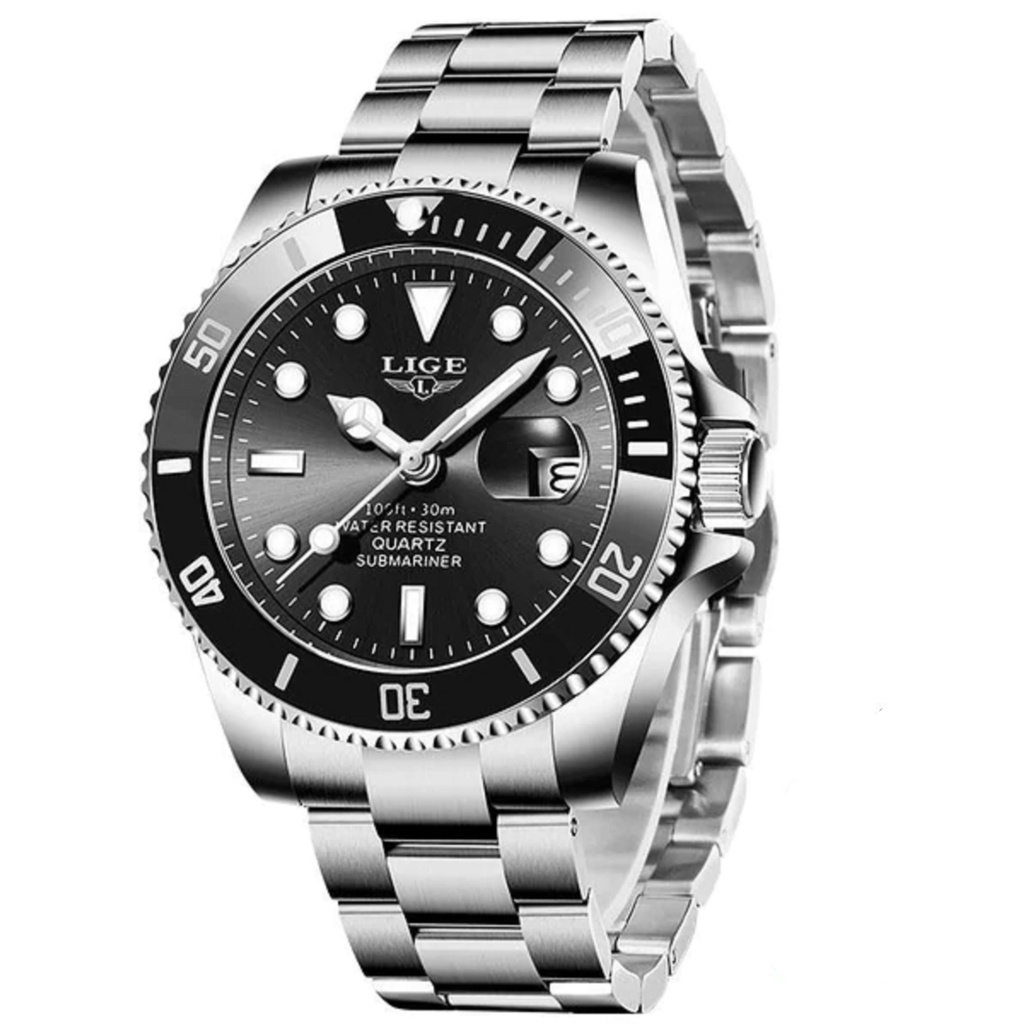 Relógio Masculino Pulseira Aço Inox Quartzo Lige 1853