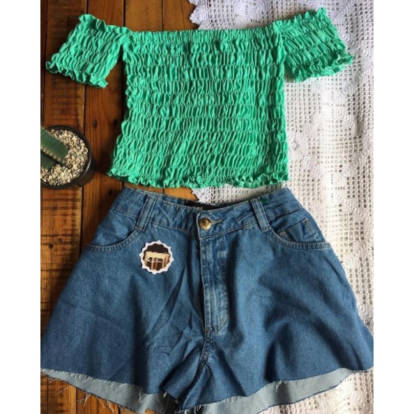 Conjunto Short E Cropped Lastex Tomara Caia Verde Militar