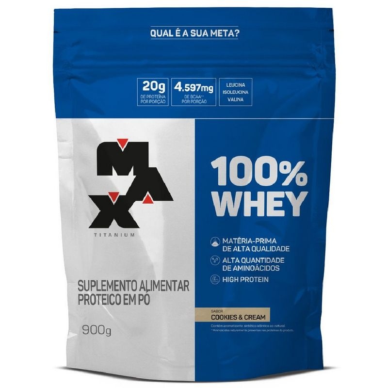 100% Whey Refil (900g) – Max Titanium – Sabor Cookies and Cream