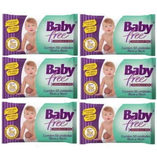 Kit com 6 Lenços Umedecidos Baby Free Toalha Umedecida 50 unidades cada